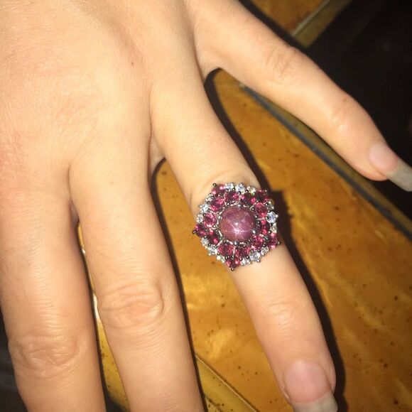 Natural Star Ruby Sterling Silver Cocktail Ring Size 5 - Picture 11 of 14